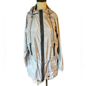 Milly of New York Silver Metallic Cinched Waist Light Windbreaker Coat Size S